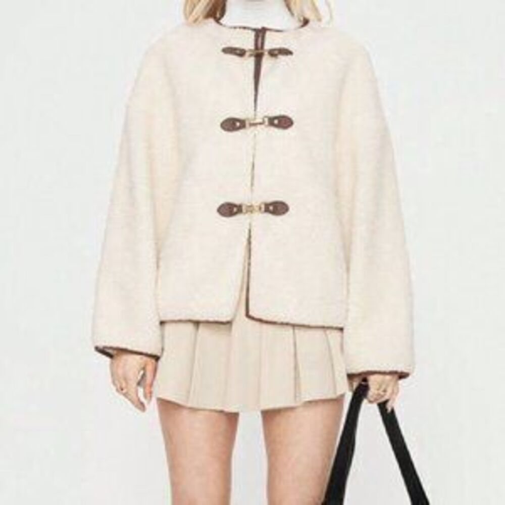Apricot Casual Women's Elegant Round Neck Long Sleeve Short Jacket - Picture 4 of 5